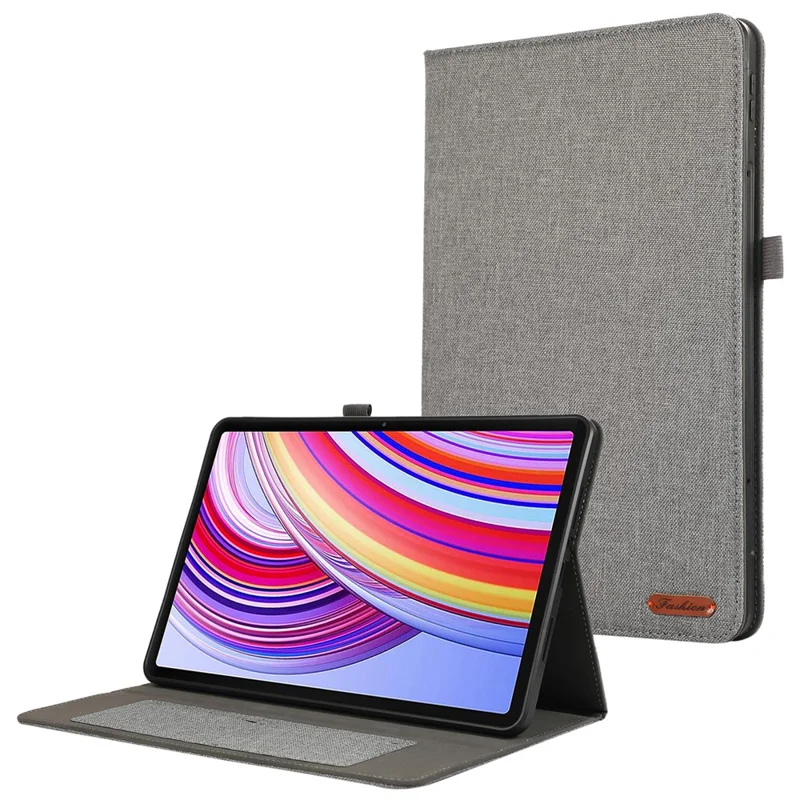 For Xiaomi Redmi Pad Pro / Redmi Pad Pro 5G / Poco Pad Card Holder Cloth Texture Leather Case Tablet Stand Cover - Grey