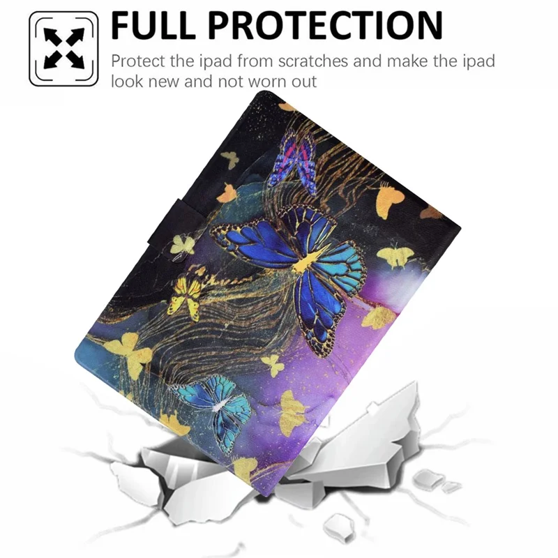 For Samsung Galaxy Tab S6 Lite (2020) / (2022) / (2024) (SM-P610 / 615) Case Pattern Printing Leather Tablet Cover with Card Holder - Golden Butterflies