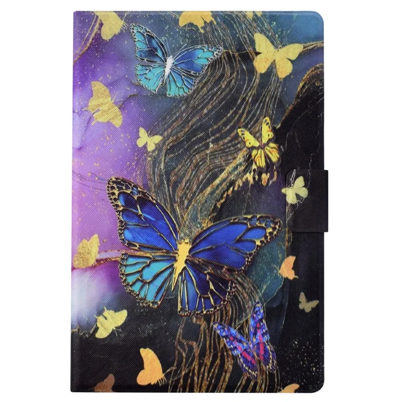 For Samsung Galaxy Tab S6 Lite (2020) / (2022) / (2024) (SM-P610 / 615) Case Pattern Printing Leather Tablet Cover with Card Holder - Golden Butterflies