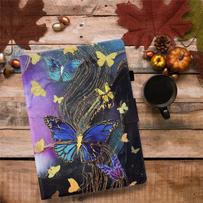 For Samsung Galaxy Tab S6 Lite (2020) / (2022) / (2024) (SM-P610 / 615) Case Pattern Printing Leather Tablet Cover with Card Holder - Golden Butterflies