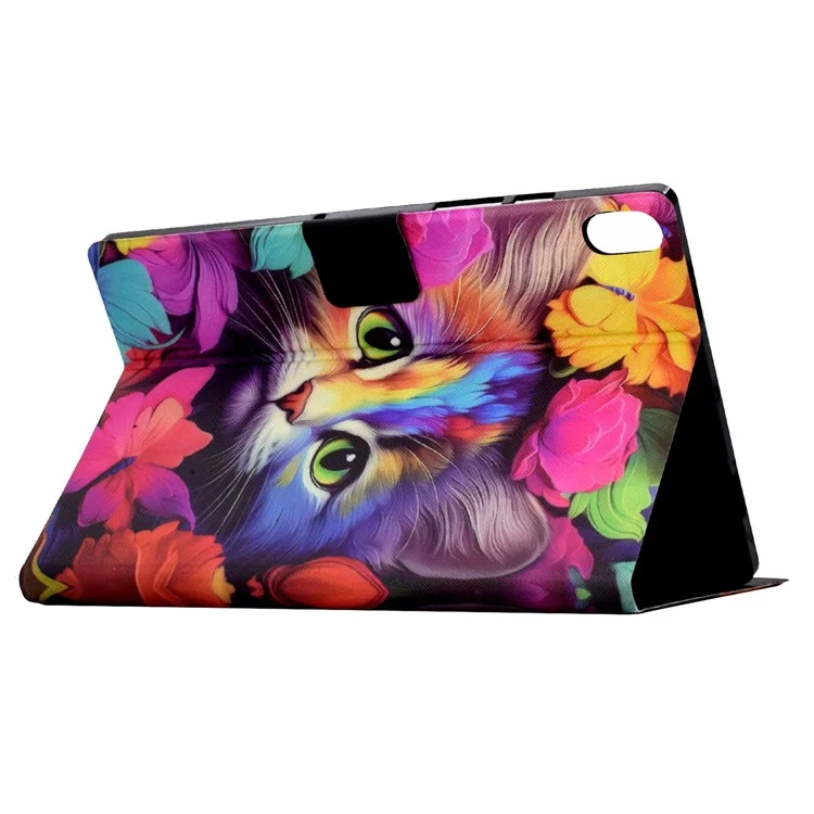 For iPad (2025) / 10.9 (2022) Case with Card Slots Pattern Printed Bump Proof Leather Tablet Cover - Rose Cat