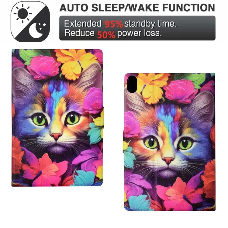 For iPad (2025) / 10.9 (2022) Case with Card Slots Pattern Printed Bump Proof Leather Tablet Cover - Rose Cat
