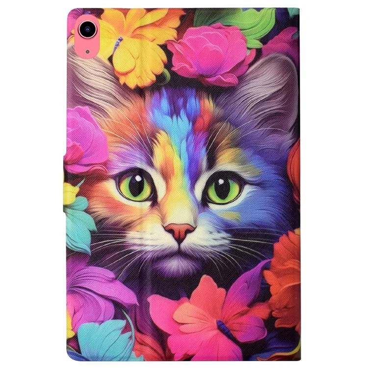 For iPad (2025) / 10.9 (2022) Case with Card Slots Pattern Printed Bump Proof Leather Tablet Cover - Rose Cat