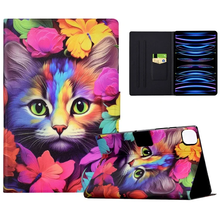 Para iPad Pro 11 (2018) / (2020) / iPad Air 11 (2024) / Air (2020) / (2022) Funda Funda Funda Funda Inteligente de Tableta con Patrón de Cuero PU - Rosa Gato