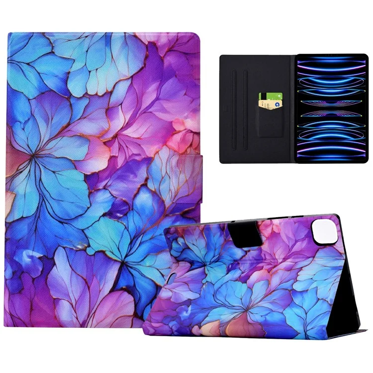 Per iPad Pro 11 (2018) / (2020) / iPad Air 11 (2024) / Air (2020) / (2022) Case PU Leather Pattern Folio Smart Tablet Cover - Petal