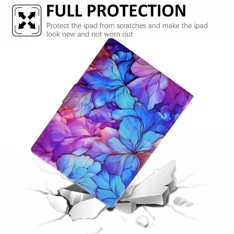 Per iPad Pro 11 (2018) / (2020) / iPad Air 11 (2024) / Air (2020) / (2022) Case PU Leather Pattern Folio Smart Tablet Cover - Petal