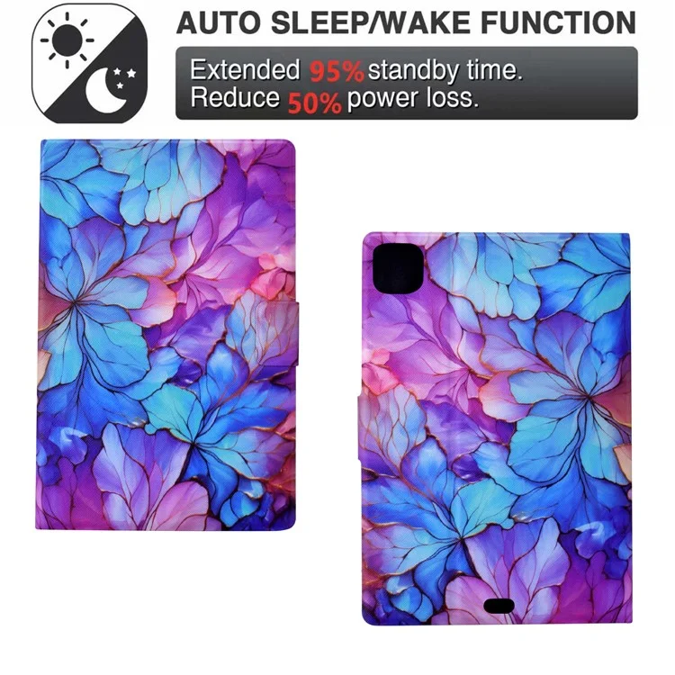 Per iPad Pro 11 (2018) / (2020) / iPad Air 11 (2024) / Air (2020) / (2022) Case PU Leather Pattern Folio Smart Tablet Cover - Petal