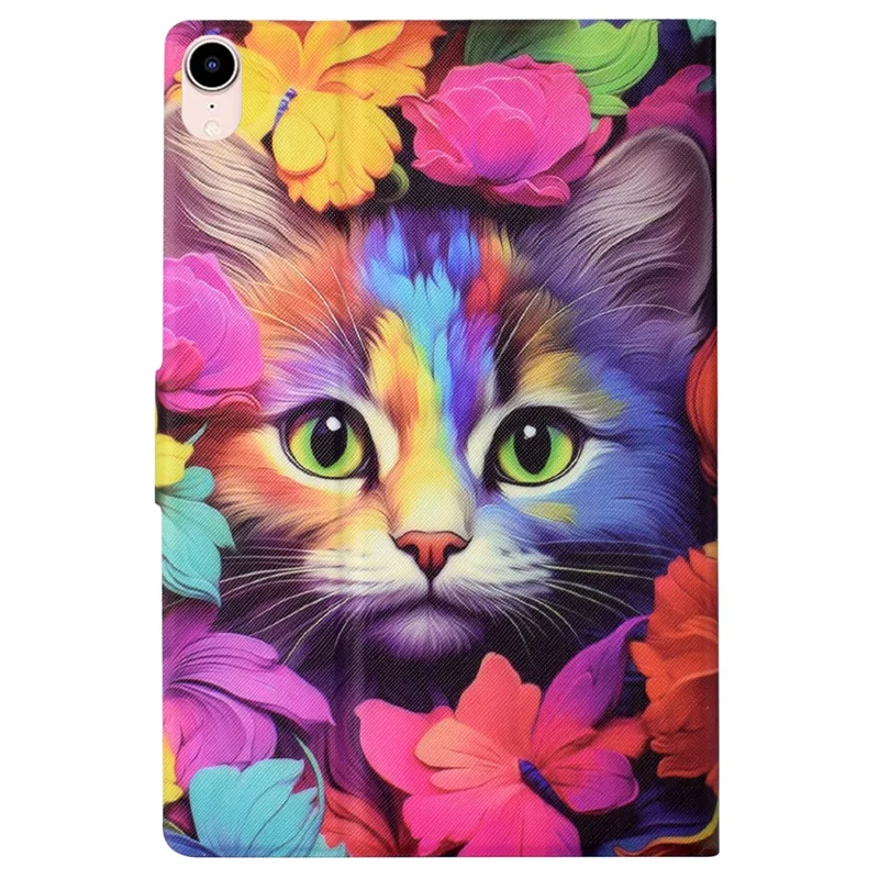 For iPad mini (2024) / mini (2021) Case PU Leather Card Slots Tablet Cover with Auto Wake / Sleep - Rose Cat
