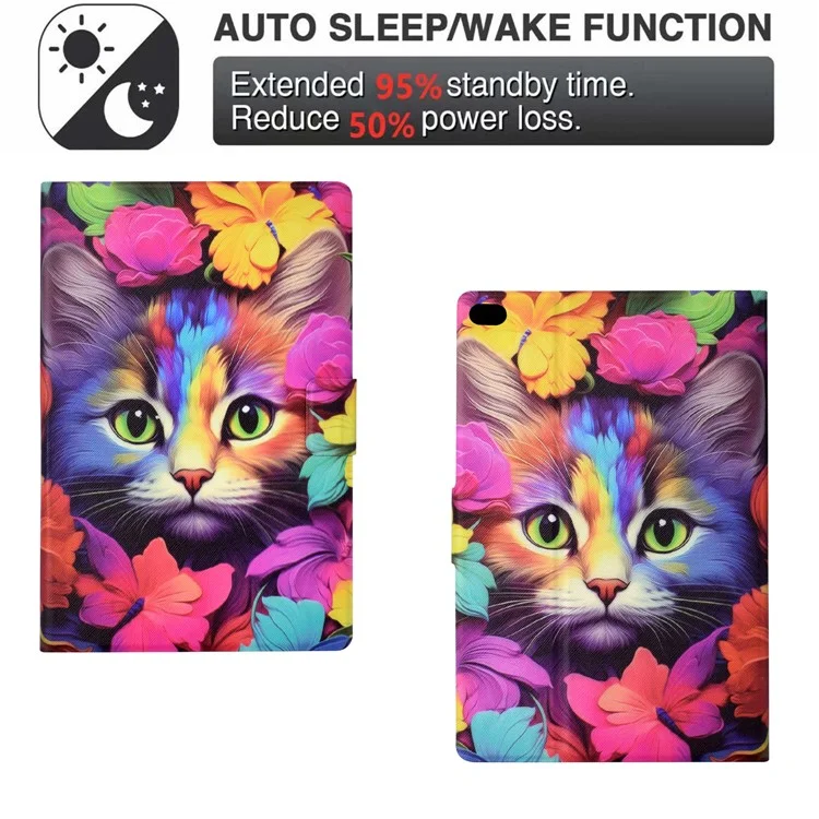 For iPad Mini / Mini 2 / mini 3 / mini 4 / mini (2019) 7.9 inch Case PU Leather Pattern Printed Cover with Card Holder - Rose Cat
