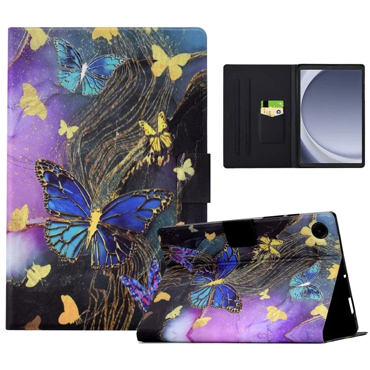 Per Samsung Galaxy Tab A9 Case PU Leather Pattern Folding Stand Protective Tablet Cover - Golden Butterflies