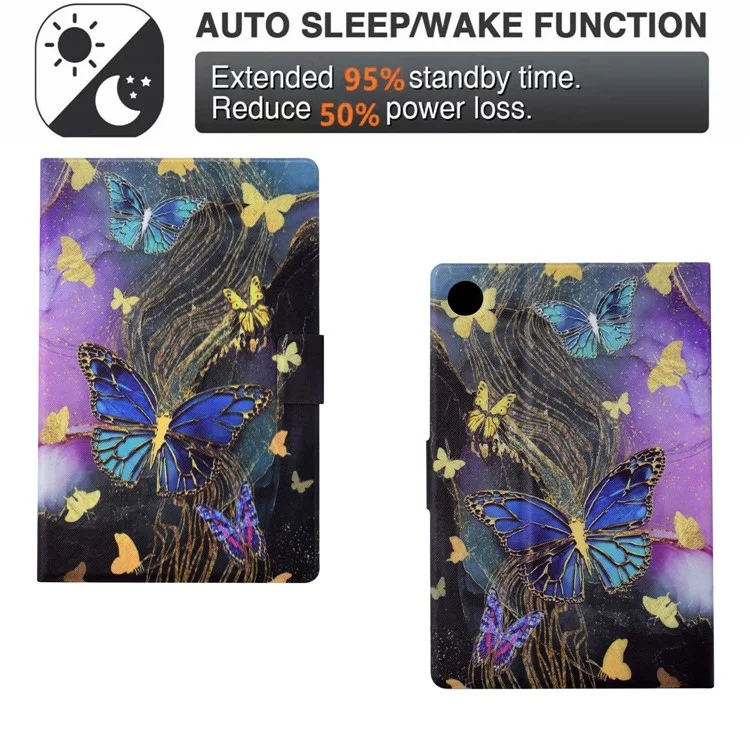 Per Samsung Galaxy Tab A9 Case PU Leather Pattern Folding Stand Protective Tablet Cover - Golden Butterflies