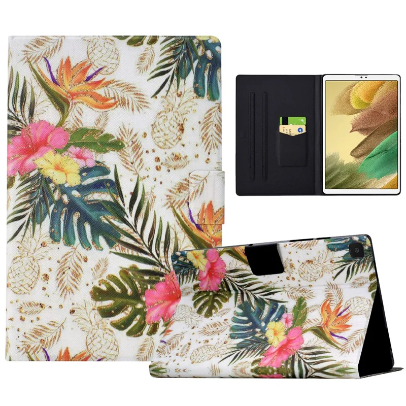 Para Samsung Galaxy Tab A7 Lite 8.7-inch T220 / T225 Tablet Case Pattern Printing Card Slot Leather Cover - Golden Pineapple