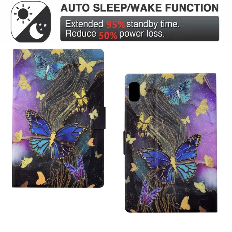Para Lenovo Tab M9 TB-310FU Caso Padrão Anti-Colisão Capa de Couro com Função Automática de Despertar/Dormir - Borboletas Douradas