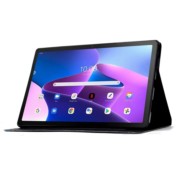 For Lenovo Tab M10 Plus (3rd Gen) Case Pattern Printed PU Leather Tablet Smart Cover with Card Holder - Moonlight Fox