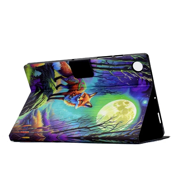 For Lenovo Tab M10 Plus (3rd Gen) Case Pattern Printed PU Leather Tablet Smart Cover with Card Holder - Moonlight Fox