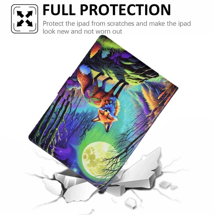 For Lenovo Tab M10 Plus (3rd Gen) Case Pattern Printed PU Leather Tablet Smart Cover with Card Holder - Moonlight Fox