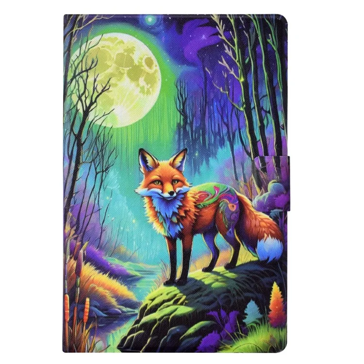 For Lenovo Tab M10 Plus (3rd Gen) Case Pattern Printed PU Leather Tablet Smart Cover with Card Holder - Moonlight Fox