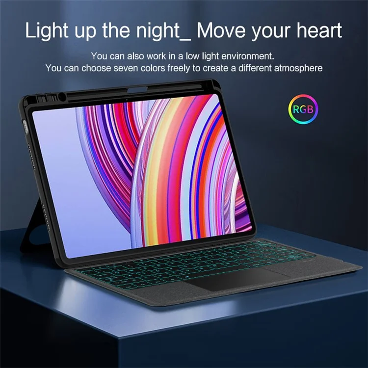 For Xiaomi Redmi Pad Pro Leather Case + Bluetooth-compatible Keyboard with Backlight Trackpad