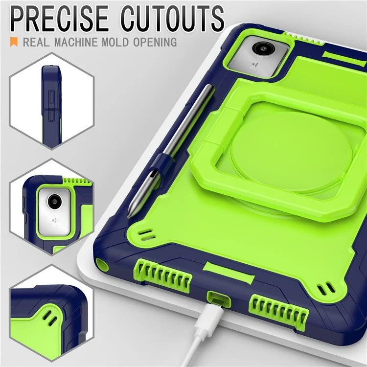 For Lenovo Tab M11 / Xiaoxin Pad 11 2024 Case Protective Kickstand Tablet Cover with Shoulder Strap - Navy Blue / Green