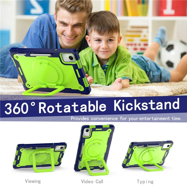 For Lenovo Tab M11 / Xiaoxin Pad 11 2024 Case Protective Kickstand Tablet Cover with Shoulder Strap - Navy Blue / Green