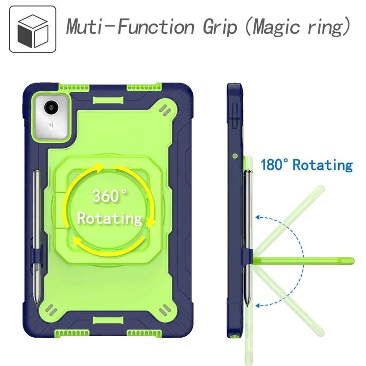 For Lenovo Tab M11 / Xiaoxin Pad 11 2024 Case Protective Kickstand Tablet Cover with Shoulder Strap - Navy Blue / Green
