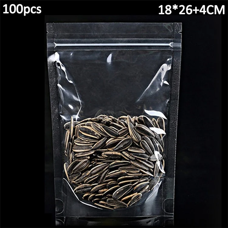 MX-010 100 Stück 18x26cm+4cm Klarer Reißverschluss Stand-Up-Beutel 16C Snack-Lebensmittel-Tee-Verpackungsbeutel (Kein FDA, BPA-frei)