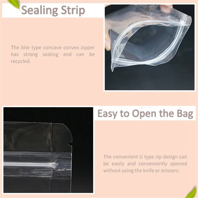 MX-010 100Pcs 16C Stand Up Pouch Bag 14x20cm+4cm Clear Resealable Zip Lock Food Storage Bags (No FDA, BPA-Free)