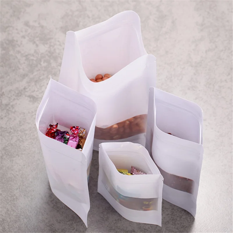 MX-007 100PCS 18x26+8CM White Kraft Paper Bags Food Storage Pouches (No FDA, BPA-Free)