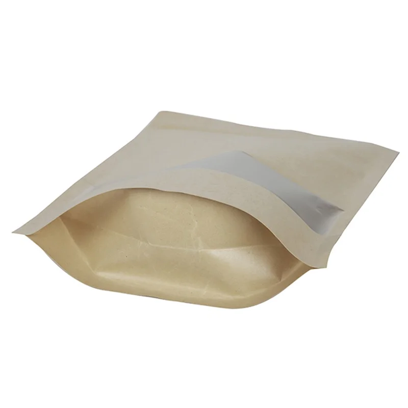 MX-001 100Pcs 20x30cm+5cm 28C Kraft Paper Bags with Window Stand-Up Ziplock Storage Pouch