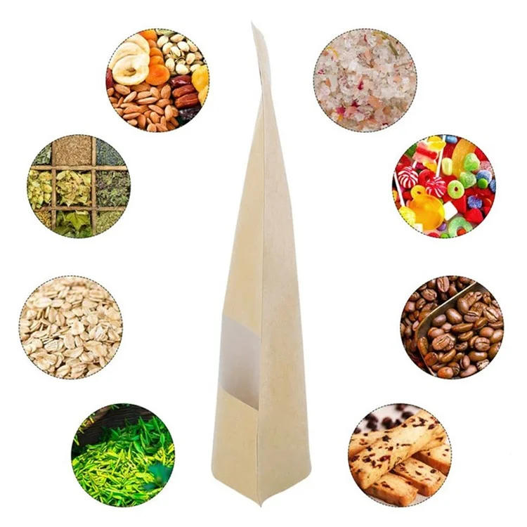 MX-001 100Pz 18x26cm+4cm 28C Sacchetti con Cerniera in Carta Kraft con Finestra Trasparente per Alimenti (Senza Certificazione FDA, Senza BPA)