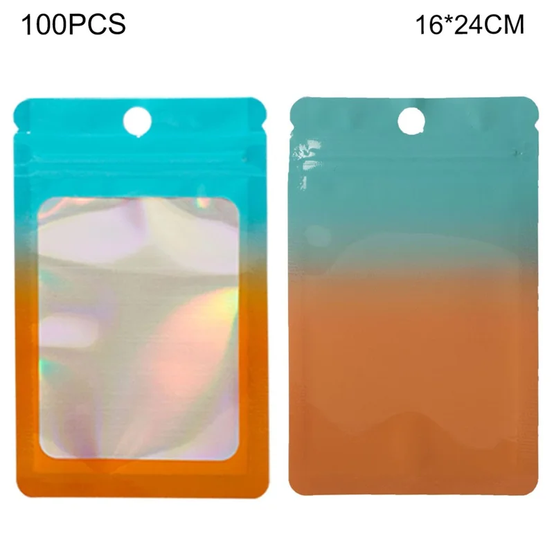 MX-109 100 pièces 16x24cm 14C Multi-usage Sacs de stockage étanches avec fenêtre givré claire (Sans FDA, sans BPA) - Bleu+Orange