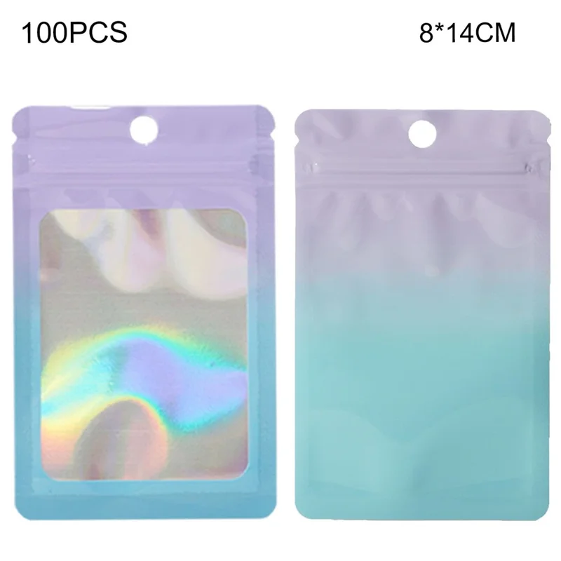 MX-109 100Pcs 8x14cm Resealable Bags 14C Clear Matte Window Design Ziplock Storage Bags - Purple+Blue
