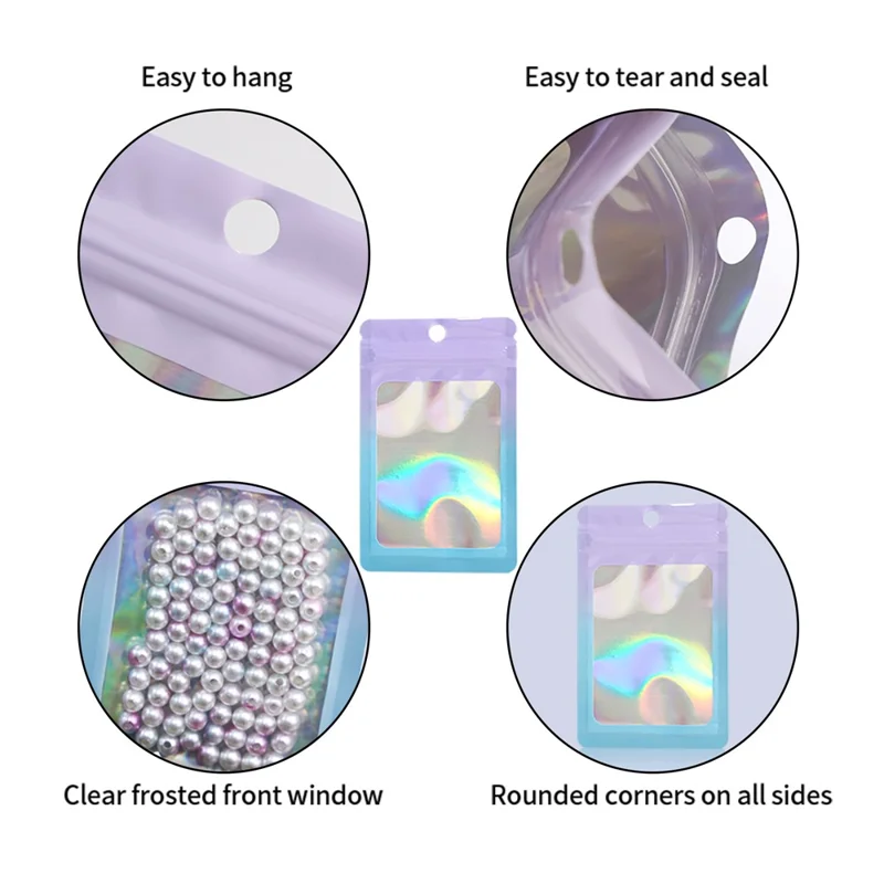 MX-109 100Pcs 8x14cm Resealable Bags 14C Clear Matte Window Design Ziplock Storage Bags - Purple+Blue
