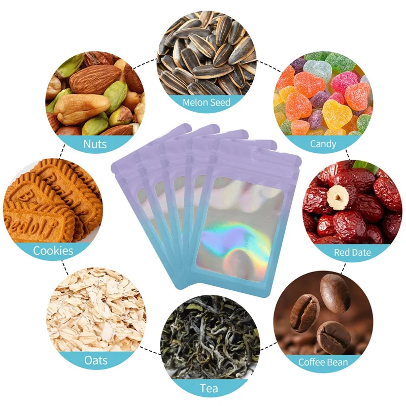 MX-109 100Pcs 8x14cm Resealable Bags 14C Clear Matte Window Design Ziplock Storage Bags - Purple+Blue