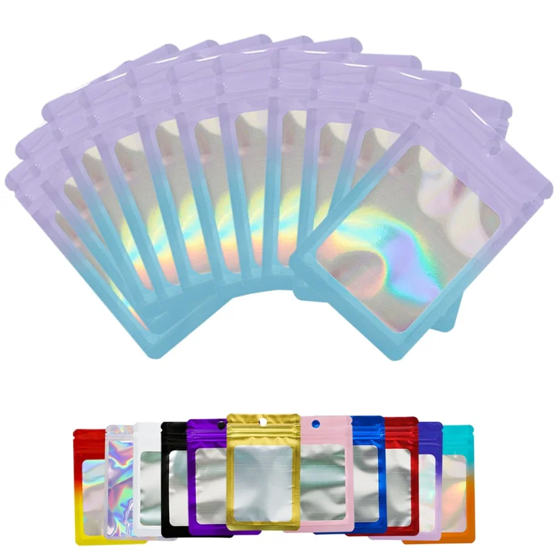 MX-109 100Pcs 8x14cm Resealable Bags 14C Clear Matte Window Design Ziplock Storage Bags - Purple+Blue