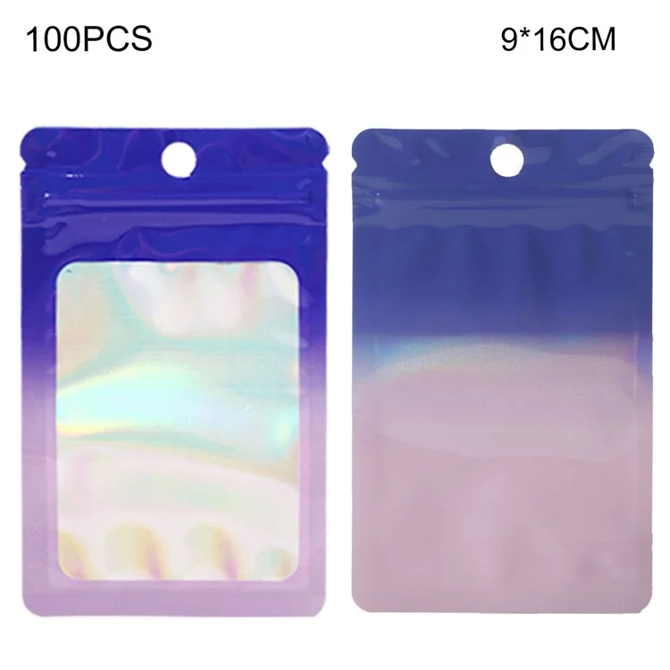 MX-109 100Pcs 9x16cm 14C Bolsas de sellado claras con ventana mate - Azul+Rosa