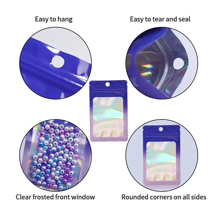 MX-109 100Pcs 9x16cm 14C Bolsas de sellado claras con ventana mate - Azul+Rosa