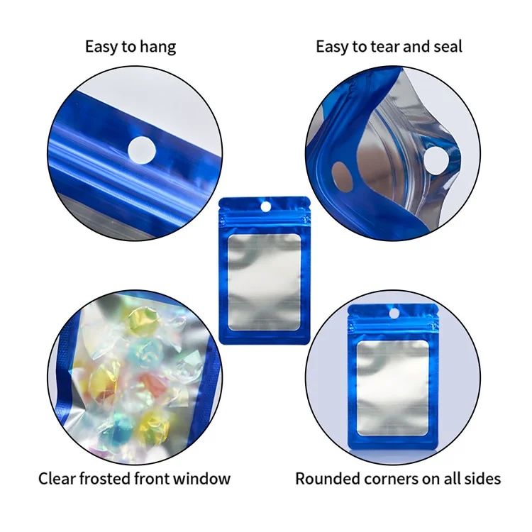 MX-109 100Pcs 10x18cm 14C Sealing Bag Clear Frosted Window Food Storage Pouches (No FDA, BPA-Free) - Blue