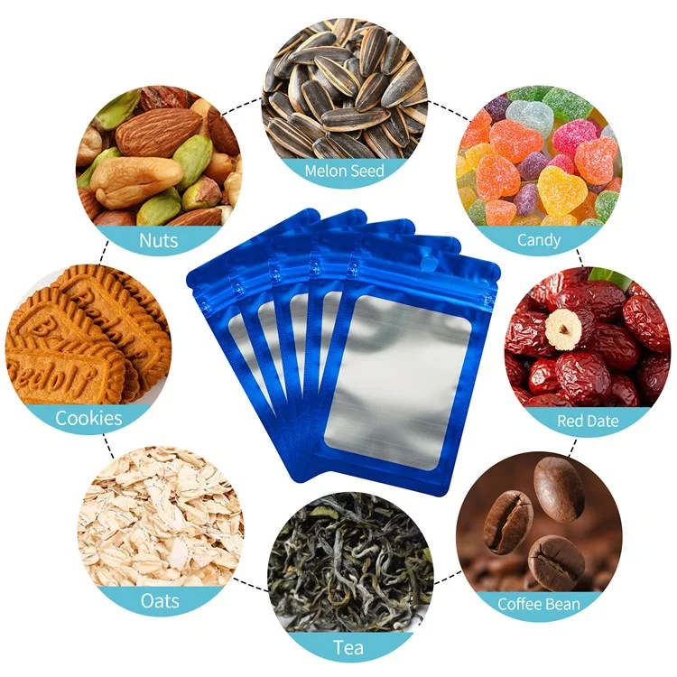 MX-109 100Pcs 10x18cm 14C Sealing Bag Clear Frosted Window Food Storage Pouches (No FDA, BPA-Free) - Blue