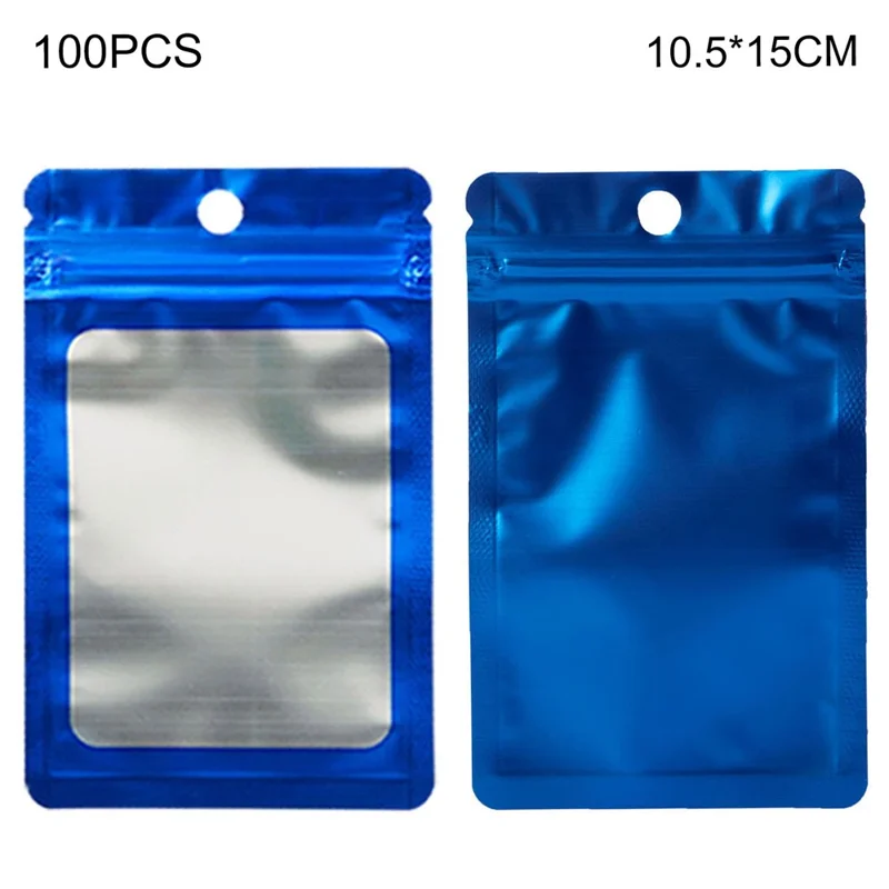 MX-109 100Pcs 10.5x15cm Reusable Seal Pouches Clear Matte Window Sealable Packaging Bag 14C - Blue