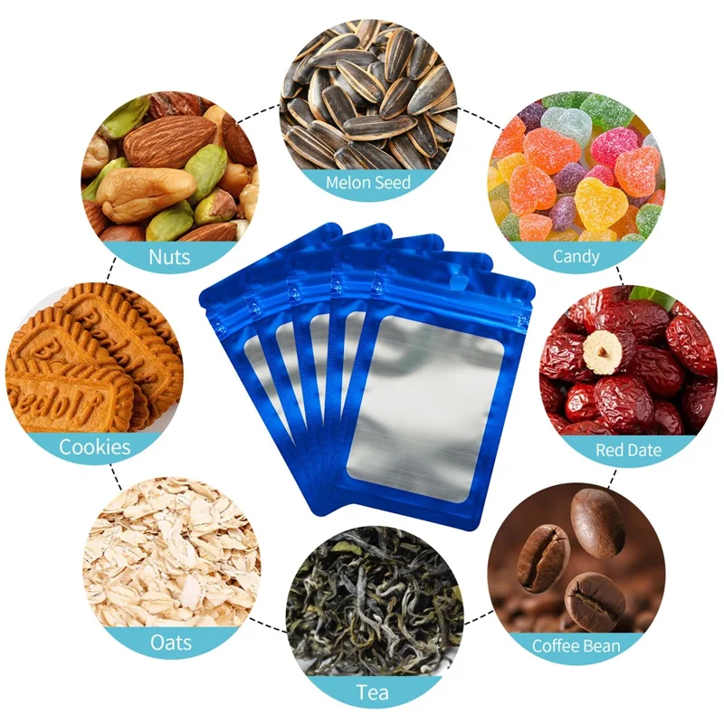 MX-109 100Pcs 10.5x15cm Reusable Seal Pouches Clear Matte Window Sealable Packaging Bag 14C - Blue