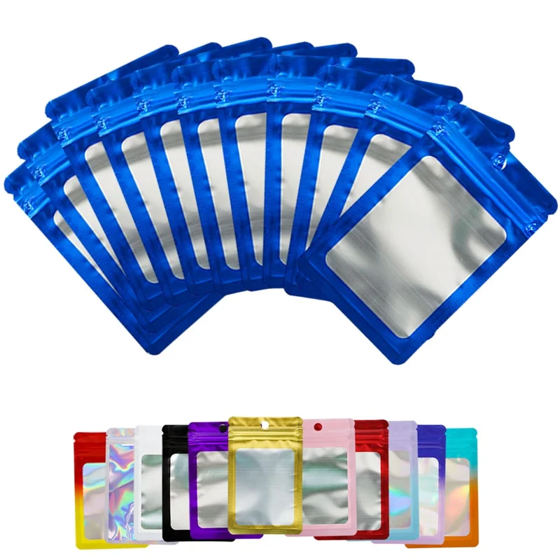 MX-109 100Pcs 10.5x15cm Reusable Seal Pouches Clear Matte Window Sealable Packaging Bag 14C - Blue