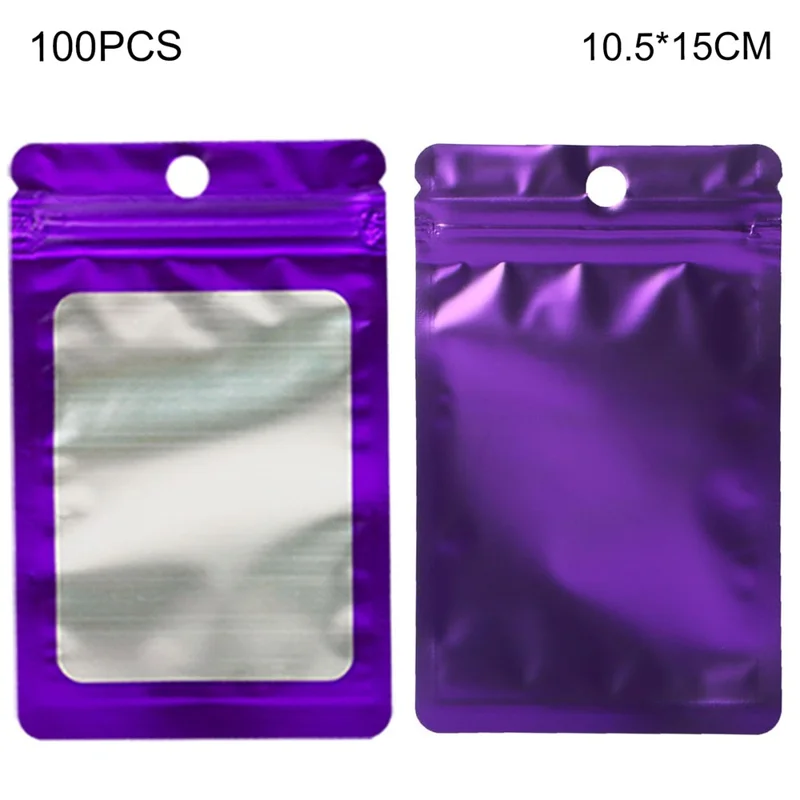 MX-109 100Pcs 10.5x15cm Reusable Seal Pouches Clear Matte Window Sealable Packaging Bag 14C - Purple