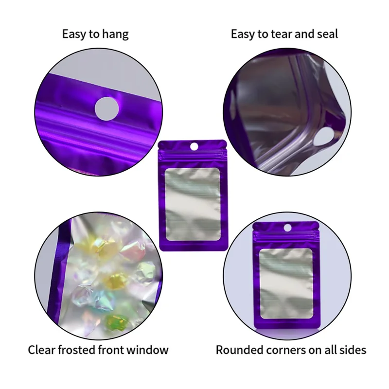 MX-109 100Pcs 10.5x15cm Reusable Seal Pouches Clear Matte Window Sealable Packaging Bag 14C - Purple
