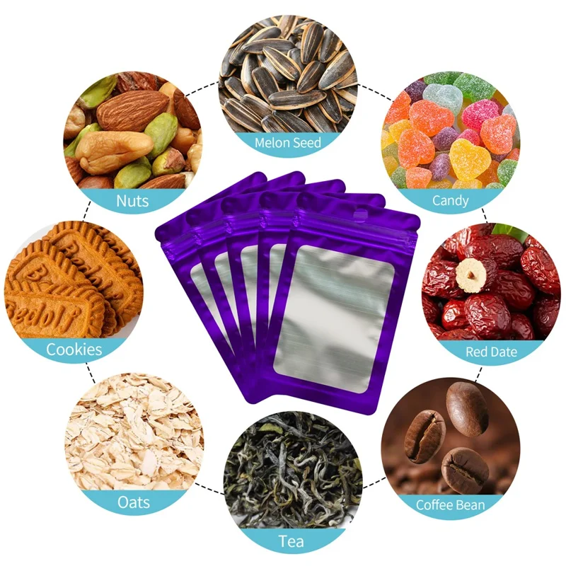 MX-109 100Pcs 10.5x15cm Reusable Seal Pouches Clear Matte Window Sealable Packaging Bag 14C - Purple