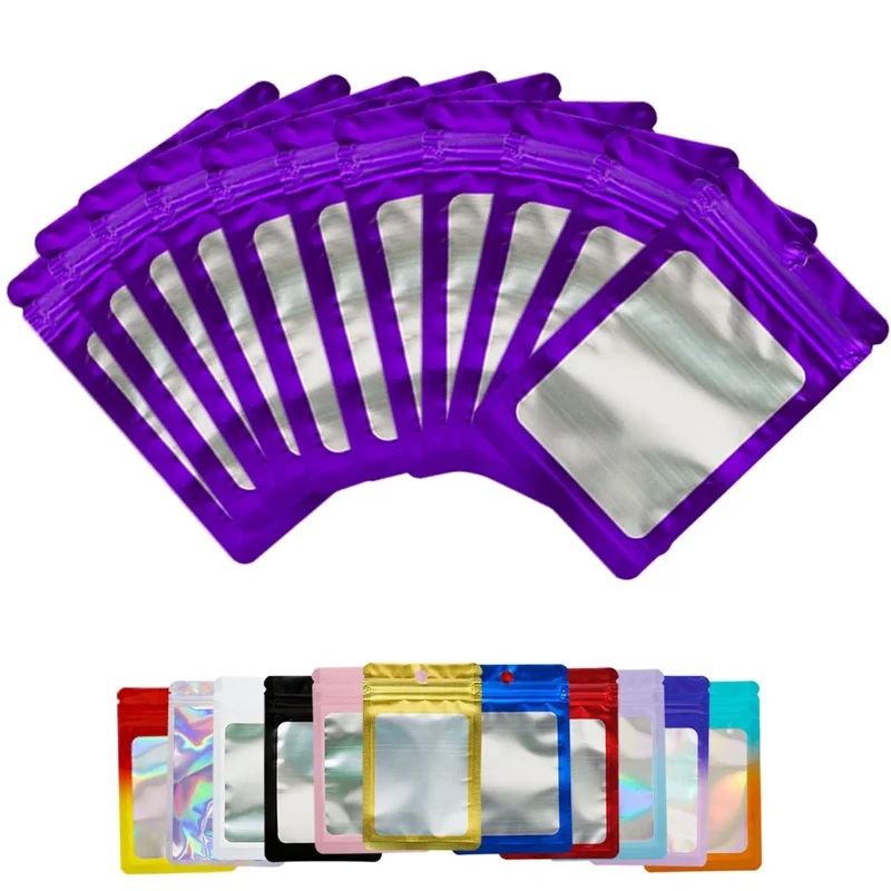 MX-109 100Pcs 10.5x15cm Reusable Seal Pouches Clear Matte Window Sealable Packaging Bag 14C - Purple