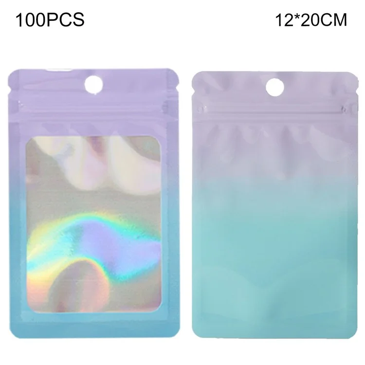 MX-109 100Pcs 12x20cm Seal Pouches with Clear Matte Window 14C Resealable Ziplock Storage Bags - Purple+Blue