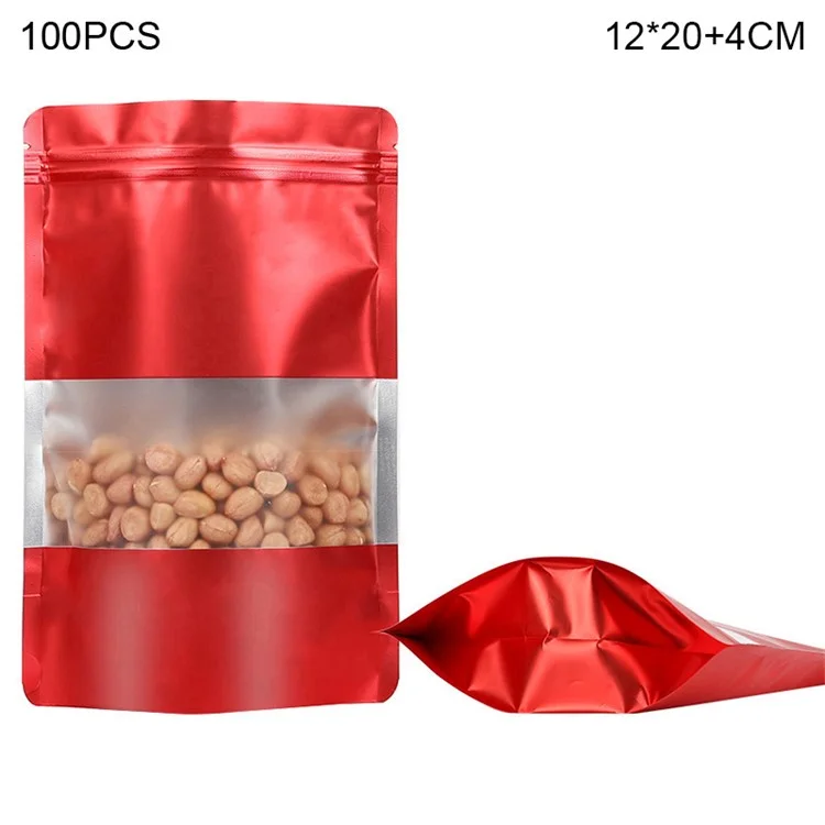 Bolsas de almacenamiento de color con ventana transparente de 100 piezas 12x20cm+4cm, autosellantes, 20C - Rojo 