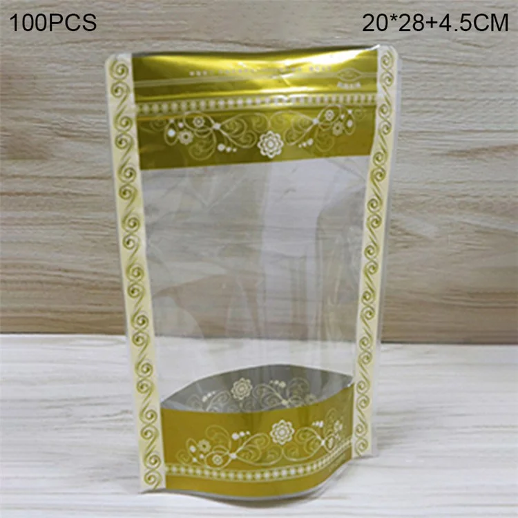 MX-066 100 piezas de 20 x 28 + 4,5 cm 13C Bolsas de sellado transparentes Bolsa de almacenamiento de alimentos Diseño con patrón de encaje (Sin FDA, sin BPA) 