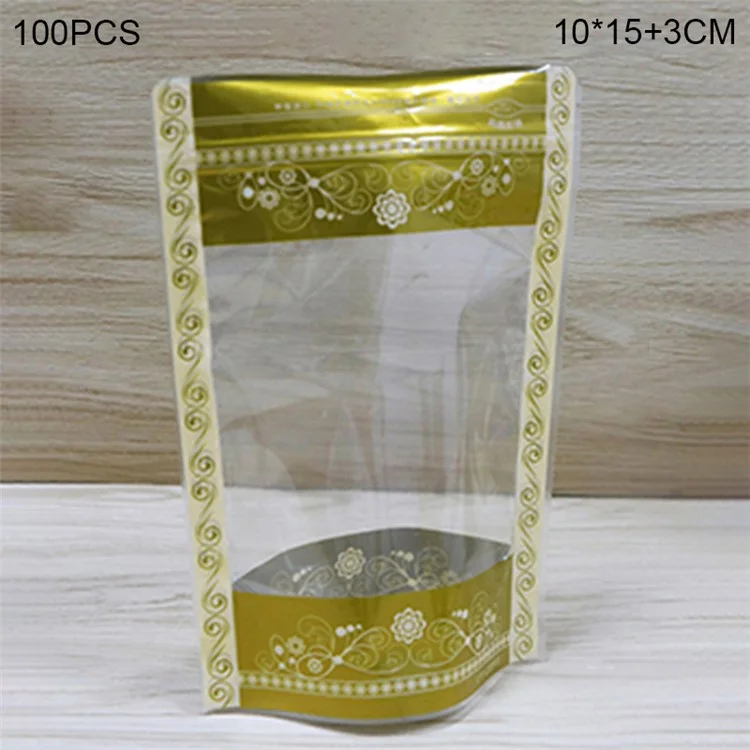 MX-066 100Stück 10x15+3cm Spitze Muster Klare Snack-Aufbewahrungstasche 13C Versiegelungsbestände (Kein FDA, BPA-frei)